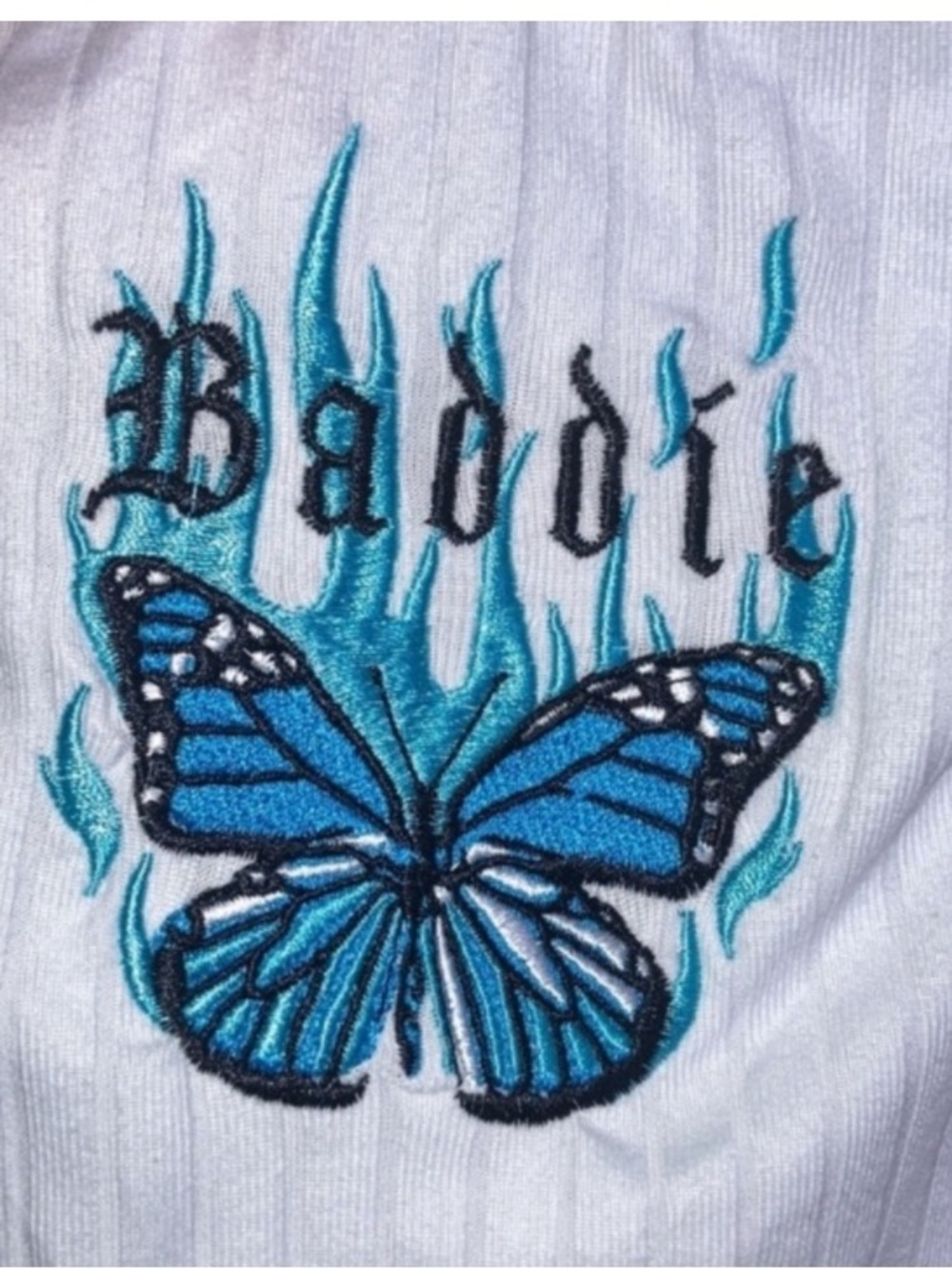Rue21 top embroidered baddie butterfly white ribbed top casual boho L jr - Picture 4 of 16